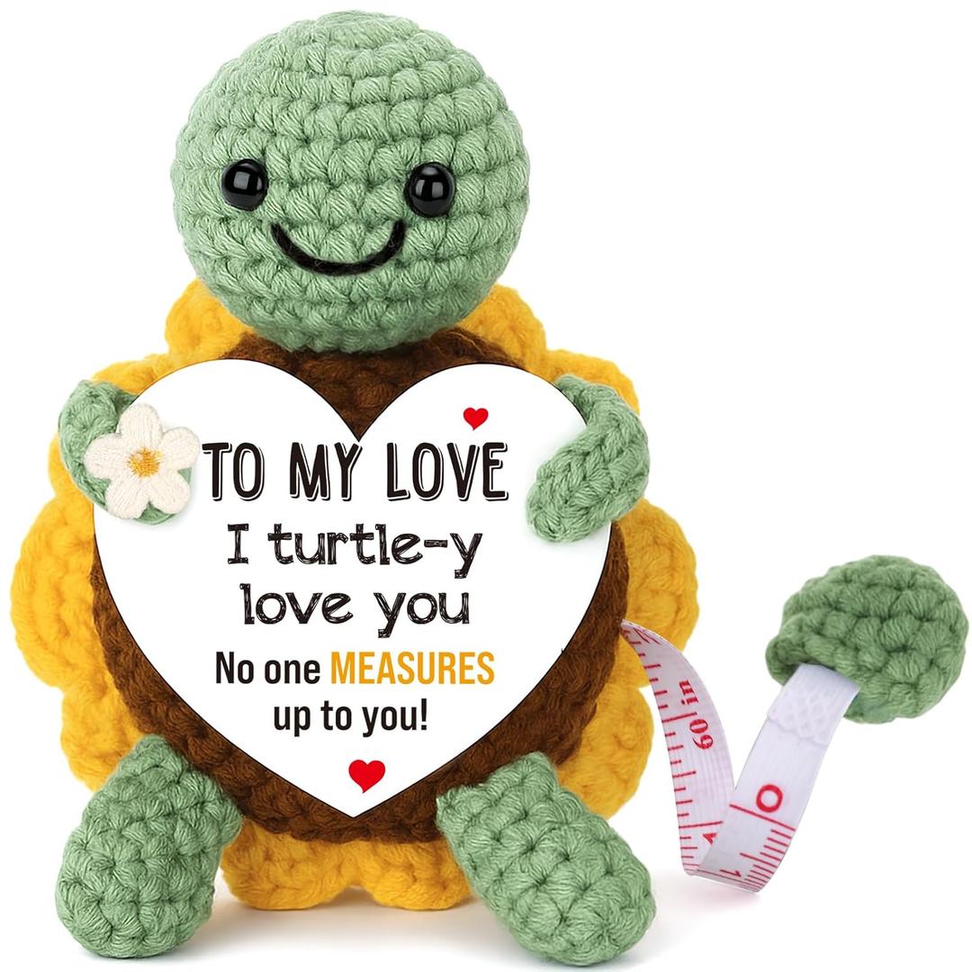 Anniversary Turtle Gifts for Her, Sunflower Turtle Romantic Love Gift for Girlfriend Wife, Handmade Retractable Measuring Tape Birthday Stocking Stuffer for Women