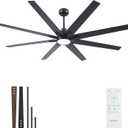 Newday 72 inch Large Ceiling Fans with Lights and Remote, Indoor/Outdoor Black Ceiling Fan for Living Room Patio, 6 Speeds Slient Reversible DC Motor, 3CCT, Timer, 3 Downrods, 8 Blades