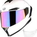 1Storm Motorcycle Full Face Helmet DOT Adults Street Bike Dual Visor Sun Inner Shield with One Extra Clear Shield: Glossy White (White, L)