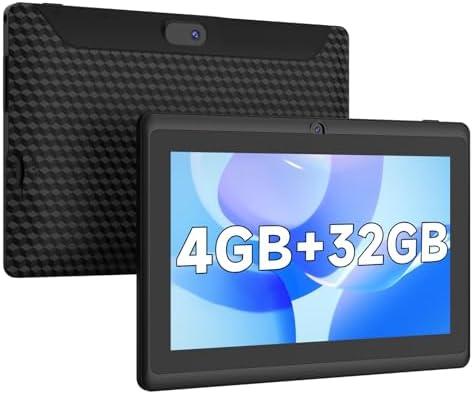 PEICHENG Android 12 Tablet 7 inch, 4GB(2GB+2GB Expand) RAM 32GB ROM Tablets, Quad-Core 1.5GHz Processor, Dual Camera,1024 x 600 IPS HD Display Screen,512GB Expand, WiFi, BT, 7" Tablet Black