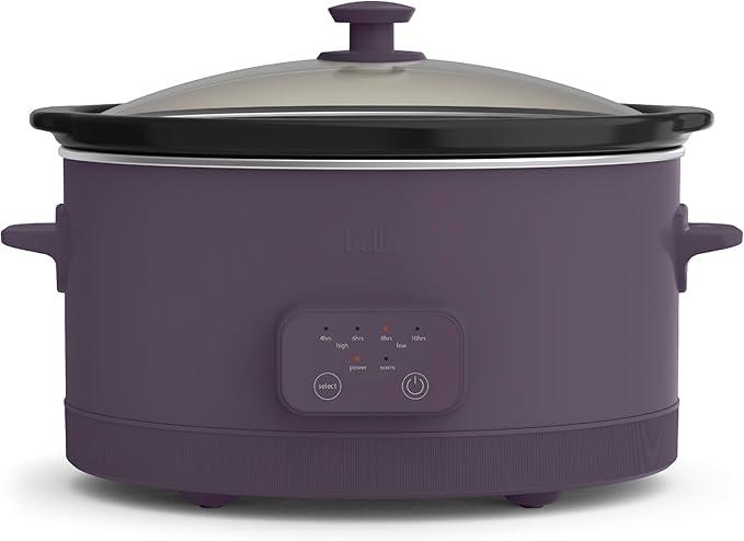 bella 6.0 Qt Programmable Slow Cooker, Ceramic Nonstick Coating, Adjustable Temperature & Cooking Times, Dishwasher Safe Stoneware Pot & Tempered Glass Lid, Tangle Free Cord Wrap, Plum bella 6.0 Qt Programmable Slow Cooker, Ceramic Nonstick Coating, Adjustable Temperature & Cooking Times, Dishwasher Safe Stoneware Pot & Tempered Glass Lid, Tangle Free Cord Wrap, Plum