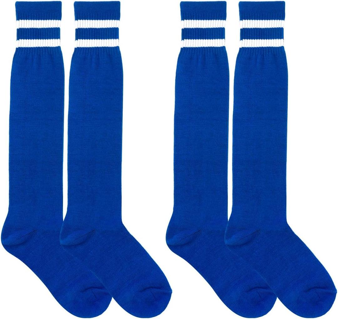 Medsuo 2 Pairs Kids Football Socks Aged 7-12 Knee High Breathable Soccer Socks Long Football Sport Socks for Kid Boy Girl (Blue)