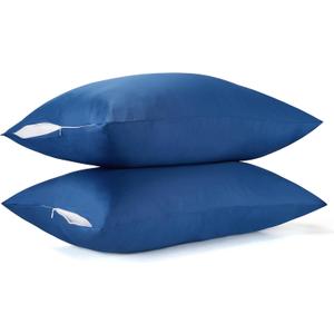 400 Thread Count Cotton Pillow Case Queen with Zipper, 30" L x 20" W, Cotton Pillow Protectors Cover- Set of 2 - Navy Blue - Pillows Not Included