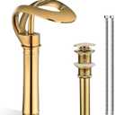 Elegant Tall Bathroom Sink Faucet Single Hole, AUU Waterfall Gold Vessel Sink Faucet Solid Brass, Single Handle Bowl Sink Faucet with Pop Up Drian Supply Line (Gold, Tall)