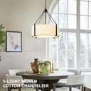 KOOFREDDO 21" White Rattan Chandelier for Dining Room, 5-Light Hand Woven Boho Pendant Light Fixture Adjustable Coastal Chandeliers for Kitchen Island Living Room Bedroom Foyer Hallway, ETL Listed