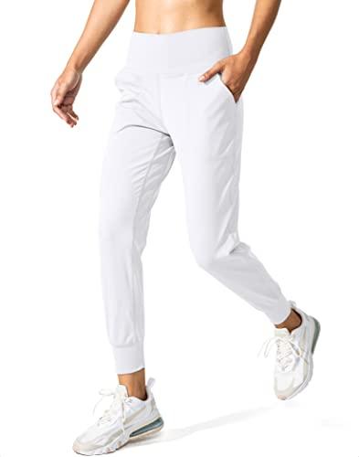 G Gradual Women's Joggers High Waisted Yoga Pants with Pockets Loose Leggings for Women Workout, Athletic, Lounge (White, Medium)