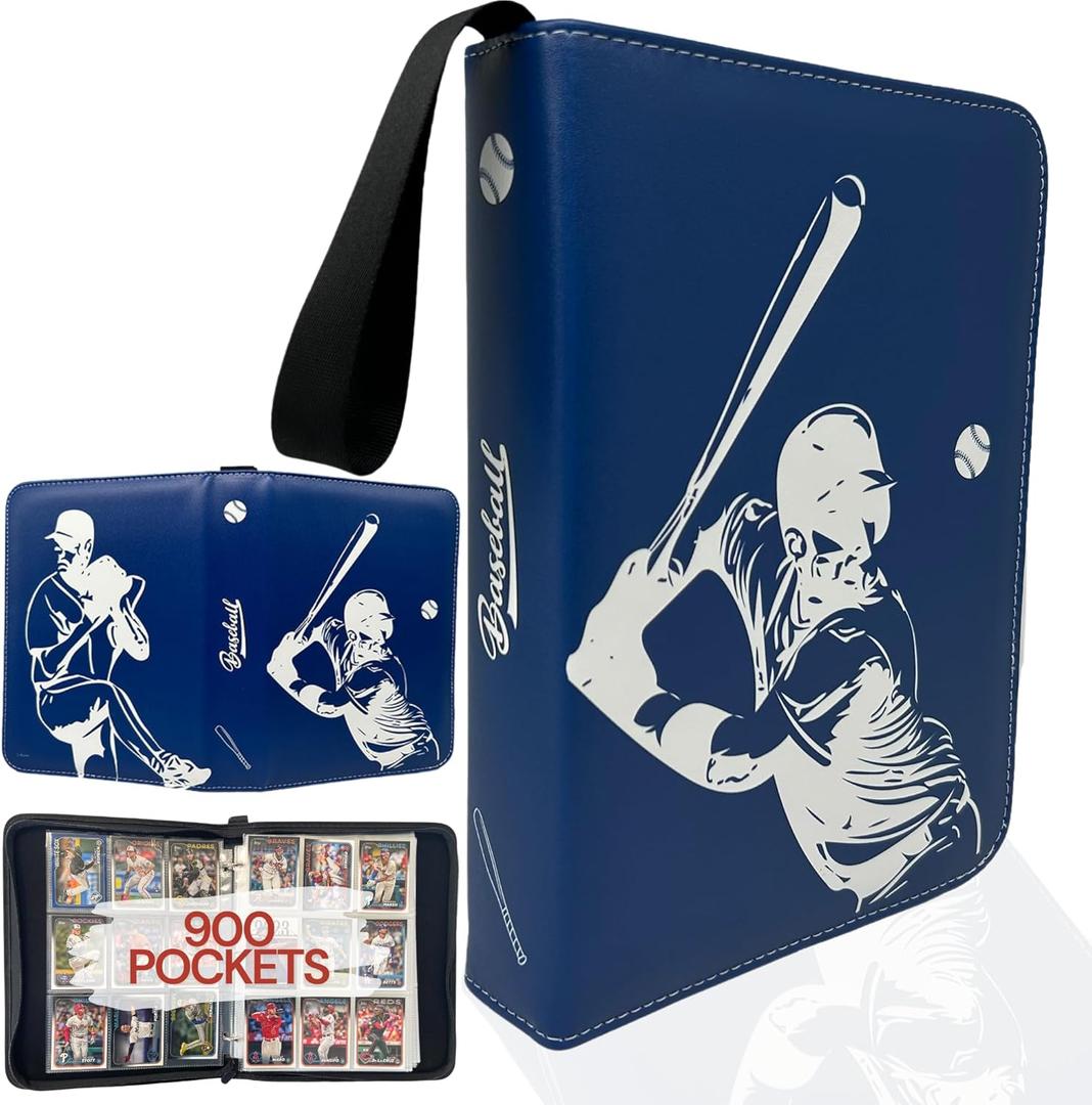 Baseball Card Binder, Trading Card Album with 50 Removable Sleeves Fit 900 Baseball Cards, Compatible with Topps Sports Cards Collections (Blue)