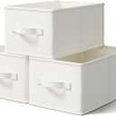 3 Pack Fabric Storage Bins for Shelves | 14" L*10" W*8" H Closet Storage Bins | Collapsible Closet Organizers for Clothes | Linen Clothes Bins | White & Ivory (Medium)