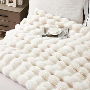 Cute Cozy Comfy Shaggy Furry Blanket, (Cream White 4/5 FT )