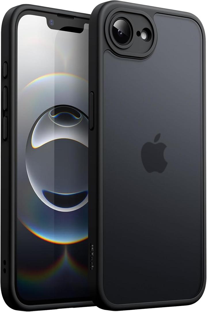 JETech Matte Case for iPhone 17e (2026) / iPhone 16e, Shockproof Military Grade Drop Protection, Frosted Translucent Back Phone Cover, Anti-Fingerprint, 6.1-Inch Display (Black)