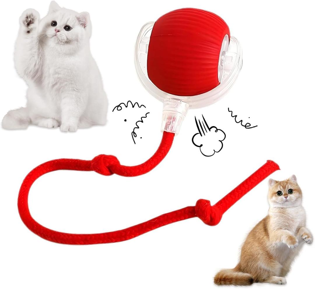 Interactive Rolling Cat Ball - 360Automatic Chew Toy for Active Cats, Rolling Small Dog Cat Toys,Smart Automatic Fast Rolling Pet Ball - cat Toys (Red)