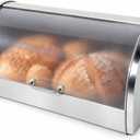 Oggi Stainless Steel Roll Top Bread Box for Kitchen Countertop with Frosted Plexilass Lid - Fits Multiple Loaves of Bread and Other Freshly Baked Goods Including Cookies, Bagels, Muffins, 15 x 7.25 x 1 inches