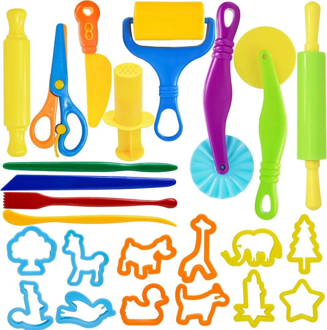 2 x LCY WEDSHI Dough Tool Set, 24 Pcs Dough Tools Sets for Kids Ages 4-8, Dough Accessories Includes Animal Molds, Cutters Roller, Rolling Pins, Safety Scissors, Plastic Knife