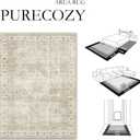 PureCozy 6x9 Beige Area Rug for Living Room,Non-Slip Backing Washable Carpet,Vintage Large Low Pile Area RugEasy Care Ideal for High Traffic Soft Carpet in Bedroom Office Coffee Table Dining Room