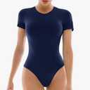 Short Sleeve Bodysuits for Women Round Neck Basic Stretchy T Shirts Bodysuits Tops S