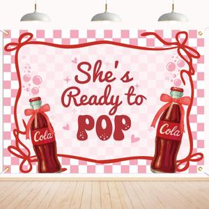 She's Ready to Pop Backdrop - Retro Soda Fountain Baby Shower Decor, Red Coquette Soda Theme Gender Reveal Party Decorations 7x5ft