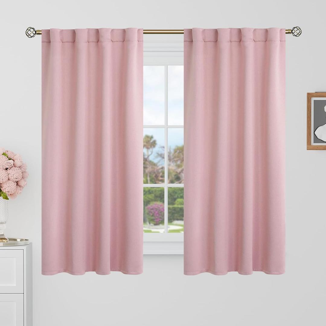 BGment 48 Inch Length Blackout Curtains - 38 x 48 inch Curtains Rod Pocket and Back Tab Thermal Insulated Room Darkening Curtains for Kitchen/Cafe Room, 2 Window Panels, Pink