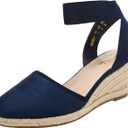 DREAM PAIRS Women's Elastic Ankle Strap Espadrilles Wedge Sandals (7, Navy)