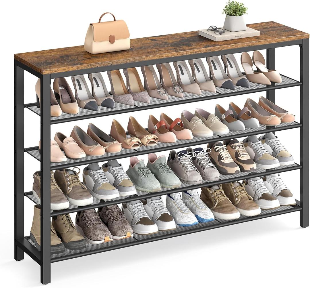 VASAGLE 5 Tier Shoe Rack for Closet, Entryway, 20-25 Pairs of Shoes, Large Shoe Organizer with 4 Metal Mesh Shelves, 11.8 x 47.2 x 36.4 Inches, Rustic Brown and Black ULBS205B01