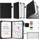Feifeiya 6 Sides Dry Erase Notebook Portable Whiteboards Notepad 9"x6"(A5) Small Reusable Board Foldable Anti-ghosting Surface, Travel Dry Erase White Board for Office Study Meeting Planning (Black)