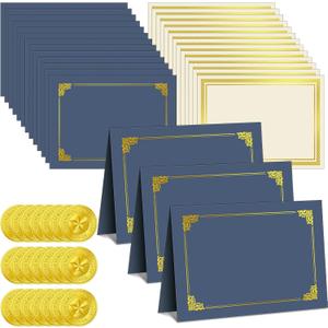 150 Pcs Certificate Kit Include 50 Pcs Certificate Holders Diploma Covers 50 Pcs Certificate Paper with Gold Foil Border and 50 Pcs Embossed Certificate Seal for Graduation, Achievement (Blue) (As Shown in the Picture)
