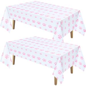 Tatuo 2 Pcs Puppy Paw Print Plastic Tablecloth Disposable Table Cover Puppy Themed Birthday Party Decorations for Dog Party Supplies (Pink,71 x 54 Inch)
