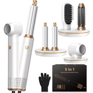 5 in 1 Hair Dryer Brush Set,Professional Negative Ionic Hot Air Styler, Air Curling Wrap Styler,Detachable Blow Dryer Brush With Auto Wrap Curlers,Hair Styling Tools For Straight/Curl/Drying/Smoothing