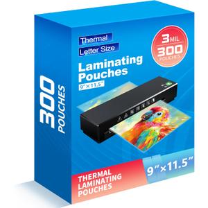 300 Pack Laminating Sheets,3 Mil,9"x11.5" Inches for Use with Thermal Laminators,Clear,Letter Size,Office and School Supplies