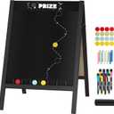 INNOVART A-Frame Chalkboard Sign, Sidewalk Sign 41" x 28" w/Chalk and Eraser, Prize Drop Plinko Board Foldable Stand Disk Drop Board Game with 16 Playing Pucks for Restaurant, Business or Events