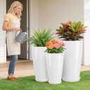 QCQHDU 24, 21, 18 inch Tall Planters for Outdoor Plants, with Drainage Hole & Saucer, Set of 3 Tall Outdoor Planter for Indoor & Outdoor Plants, Modern Home Decor, Large
