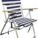 CARIBBEAN JOE Folding Beach Chair, 4 Position Portable Backpack Foldable Camping Chair with Headrest, Cup Holder, and Wooden Armrests, 300lbs Capacity