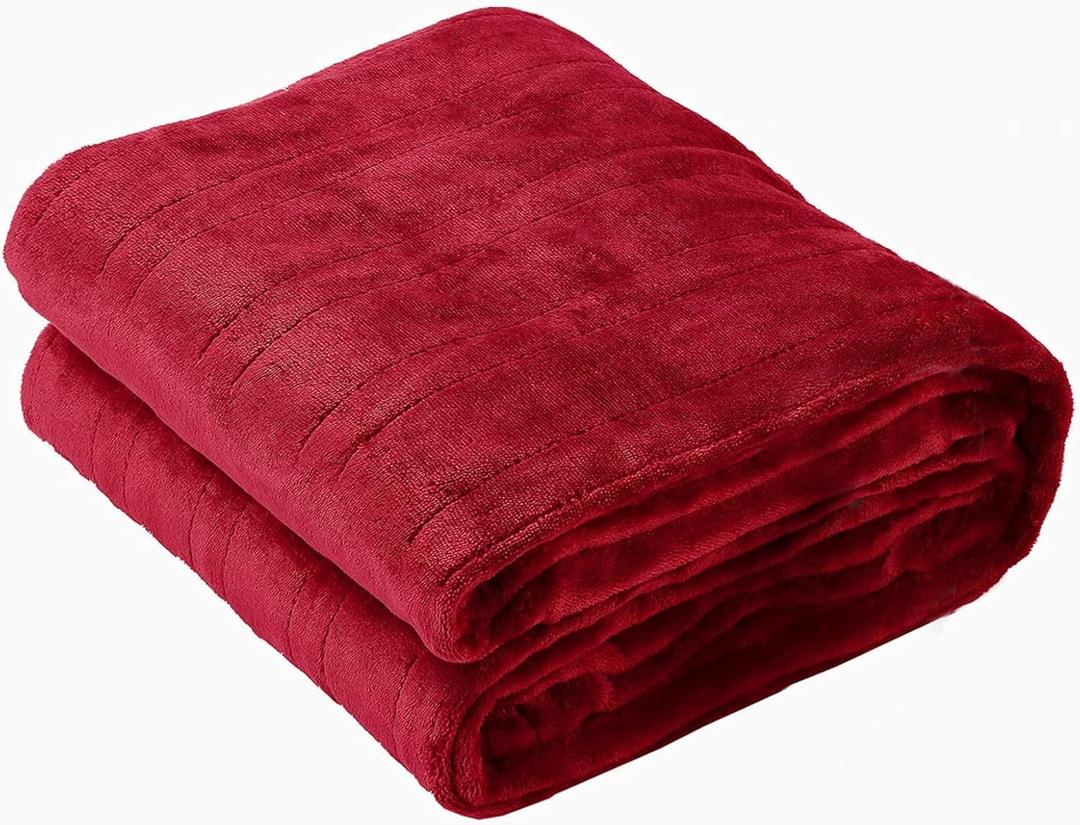 Tefici Electric Heated Blanket Throw, Super Cozy Soft 2-Layer Flannel 50" x 60" Heated Throw with 3 Heating Levels & 4 Hours Auto Off, Machine Washable, ETL&FCC Certified, Home Office Use, Red