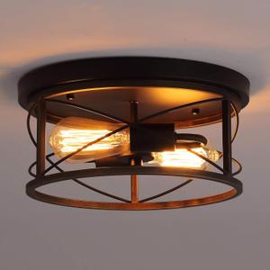 Q&S Farmhouse Ceiling Light Fixture Flush Mount,ORB+Bronze,Rustic Vintage Mini Ceiling Lighting for Hallway Entryway Kitchen Dining Room Bedroom Garage Gazebo Locker,2 Lights UL Listed