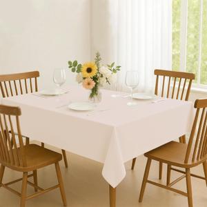 Mewodye Tablecloths 60x102 Inches Textured Fabric,Natural Water Resistant Spill Proof Table Cloth Table Covers for Dining, Wedding and PartiesIvory