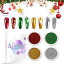 Allstarry Chrome Nail Powder 4 Colors Metallic Mirror Effect Pigment Chrome Iridescent Nail Glitter Magic Unicorn Glitter Dust Kit for Gel Polish Nail Art Decoration Resin Craft, Festivals (Christmas frenzy)