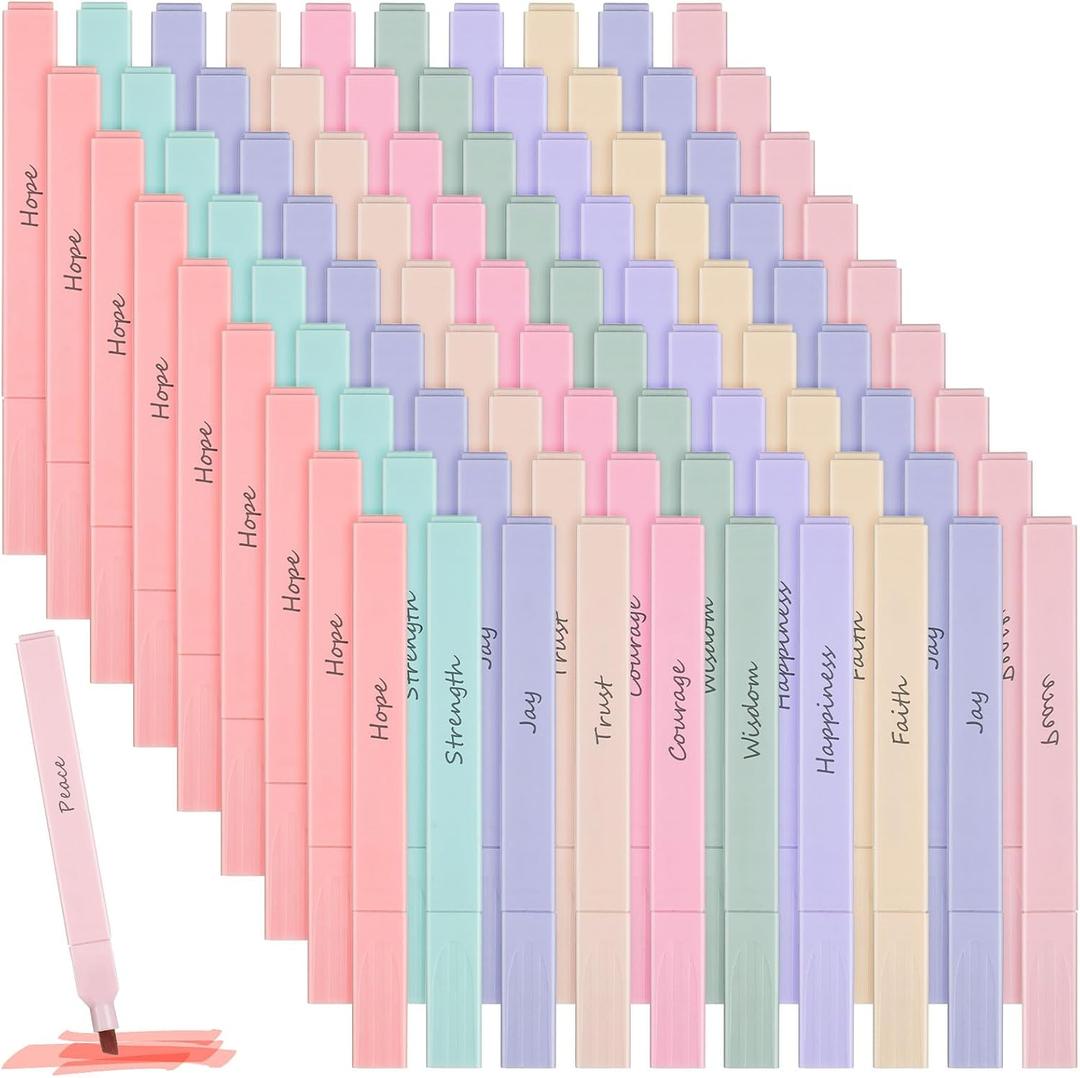 100 Pcs Bible Highlighters with Soft Cute Aesthetic No Bleed Inspirational Highlighter Chisel Tip Pastel 10 Assorted Color Marker for School Bible Study Journaling Supplies (Soft Color)