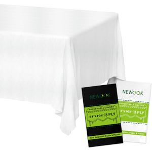 White Paper Tablecloths Disposable for Rectangle Tables 6 Pack, 3 Ply Paper & Plastic Quality Table Cloth for Parties, 54 x 108 Inch Birthday Table Cover Outdoor Wedding Banquet Tablecover