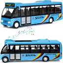 City Bus Toys Cars, Die-Cast Metal Airport Cars for Boy 3-8 Years Old, Pull Back Blue Play Vehicle with Sound and Light Up for Kids Girls Gift
