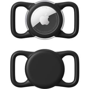 Waterproof Airtag Holder for Dog Collar, Soft Full-Body Protective Airtag Holder for Dog & Cat Collars, Ultra-Durable, Easy Installation, Lightweight Clear Airtag Case (Black, Regular)