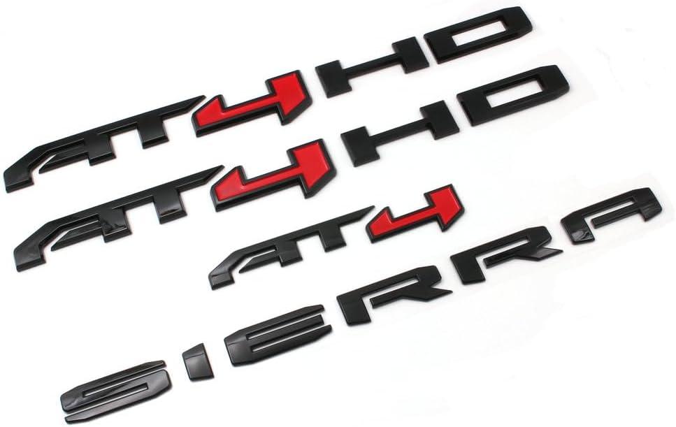 Mnneryss 6PCS Black Red AT4 HD Emblems Sierra Letters Compatible with 2019-2024 Sierra 2500HD 3500HD (Black Red)