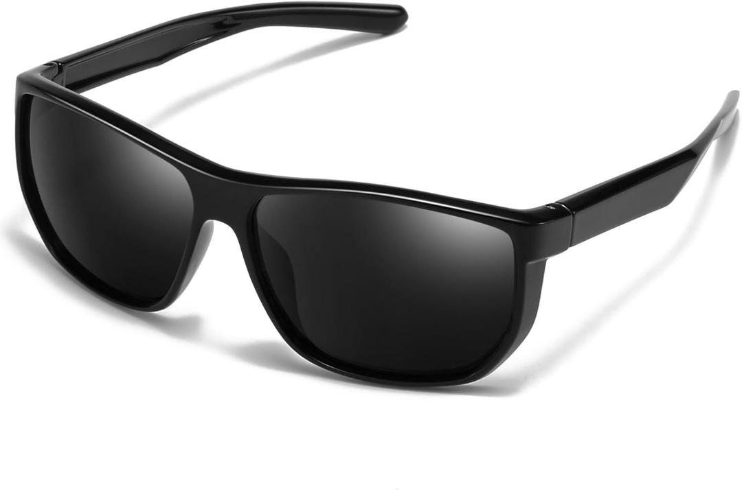 3 x Polarized Sports Sunglasses for Men and Women, Wraparound Unbreakable Frame for Driving, Fishing, Cycling, Running (Grey Lens/Black Frame)