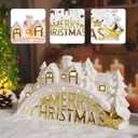 Bdor Lighted Ceramic Christmas Village Decor  11" White LED House Scene with Golden Merry Christmas Sign  Battery Operated Holiday Tabletop Decoration for Mantel, Shelf, or Window