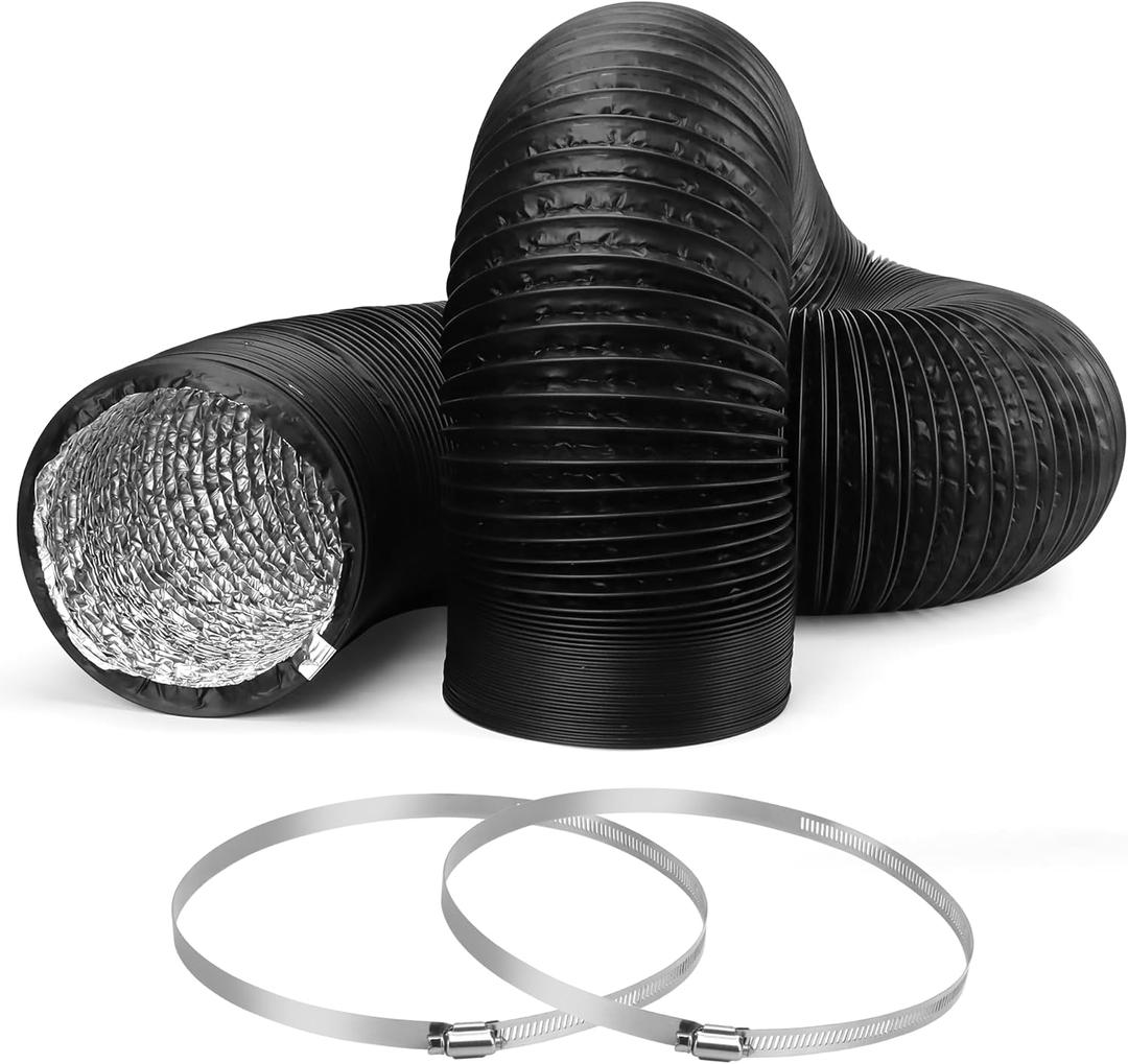 16 FT Universal Dryer Vent Hose 4 inch with 2 Stainless Steel Clamp, Flexible Aluminum Dryer Duct Hose for Tight Space (Black by TOMOON)