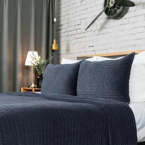 ELEGANT LIFE HOME Reversible Royal Cotton Velvet Pic-Stitch Bedding Quilt - Twin - 68'' x 90'', Dusty Blue