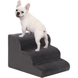 Oiilores Dog Stairs for Small Dogs 15" H, 3-Step Dog Steps Ramp for Couch Sofa and Chair with Anti-Slip Washable Cover and Durable High Density Foam, Pet Stairs for Cats, Grey