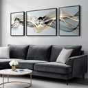 Large Framed Modern Luxury Abstract Wall Art for Living Room, 3 Piece Minimalist Prints Paintings Artwork for Walls, Black White Gold Abstract Line Pictures for Hallway Dining Bedroom Office Wall Decor