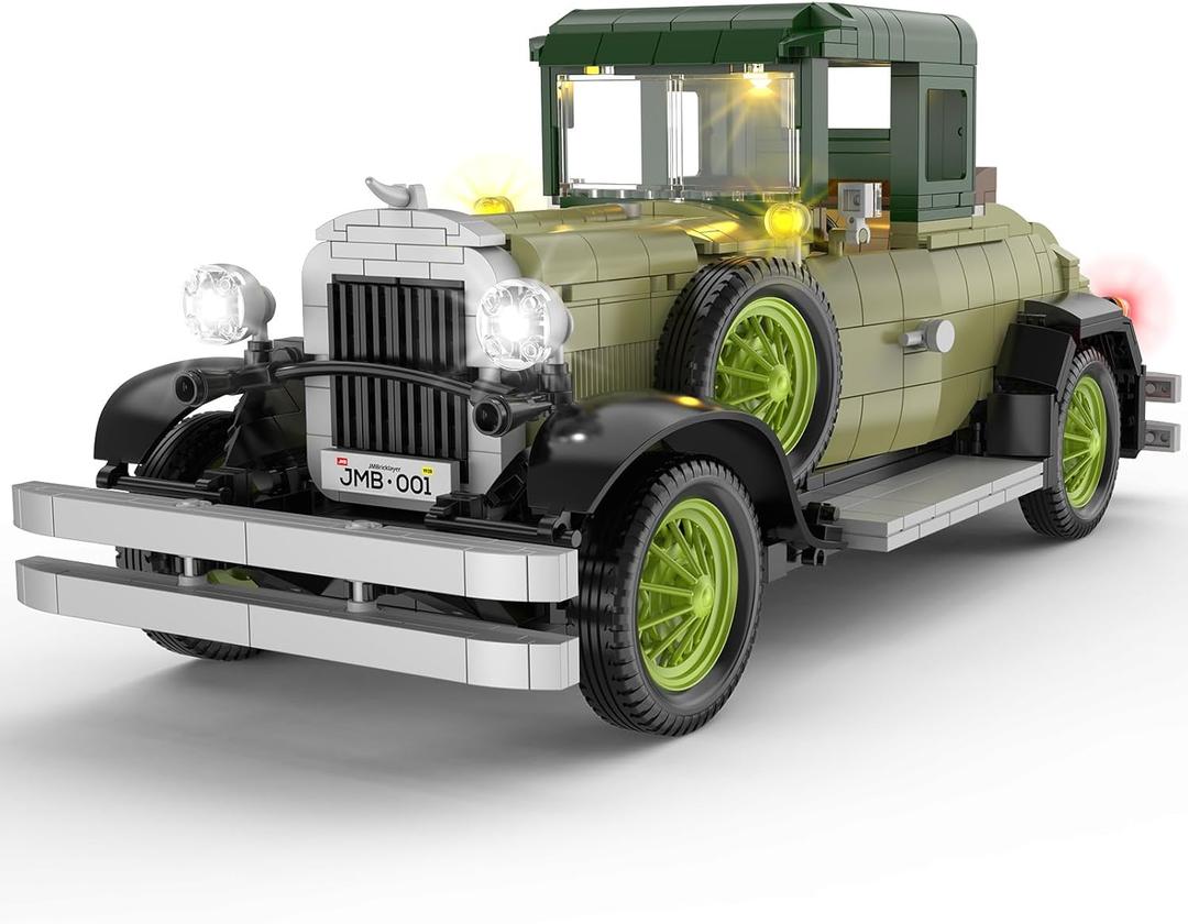 Vintage Classic Car Model Building Set with Light for Adults Boys Girls (1297 PCS), Antique Cars Model Home Office Collection, Retro Classic Car Building Toy