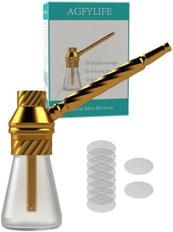 AGFYLIFE Portable Hookah Set for Travel - Premium Handheld Glass Hookah, Aluminum Mini Hookah Real Metal Accessories, includes Screens,Small Hookah Shisha For a Single Smoker, Gold