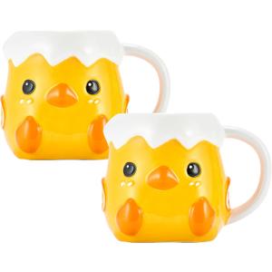 Bico Easter Chicken Hand-Painted Ceramic Mug Set of 2, Microwave & Dishwasher Safe Coffee, Cocoa & Tea Cups
