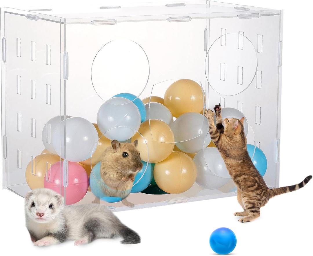 BALAPET Transparent Ferret Ball Pit Detachable Breathable Cat Ball Pit Outdoor Indoor Fun to Play Small Animal Playpens with Top Cover for Ferret Guinea Pig Hedgehog Hamster Cat(Balls are not includ)